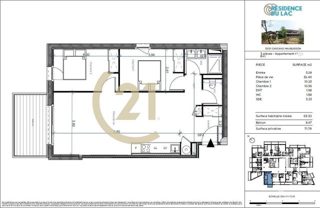 Appartement à vendre - 3 pièces - 63.32 m2 - CARCANS - 33 - AQUITAINE - Century 21 Agence Biran